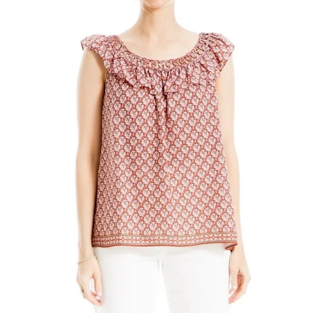 Max Studio Orange Floral Flutter Sleeve Top